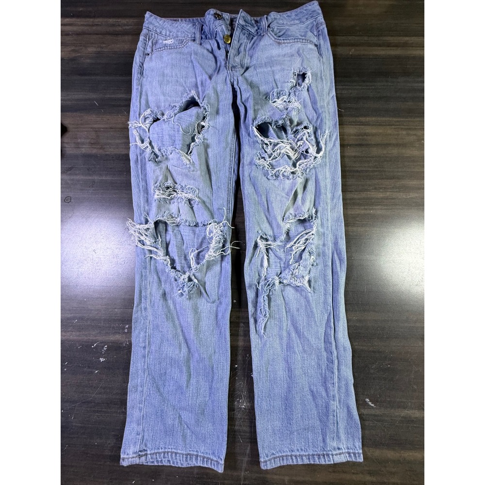 American Eagle Tomgirl Jeans Light Wash Distressed Ripped Denim Size 10 Regular